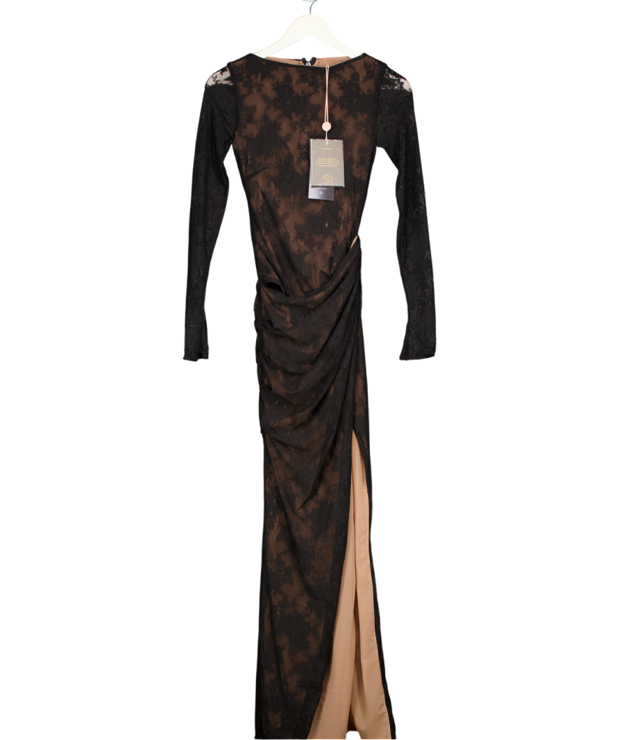 House of CB Sapphira Black Lace Asymmetric Maxi Dress - Limited Edition UK XS