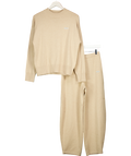Lounge Underwear Beige 2-piece Cuffed Crew Neck Knitted Jumper And Barrel Leg Knitted Jogger Set UK XS