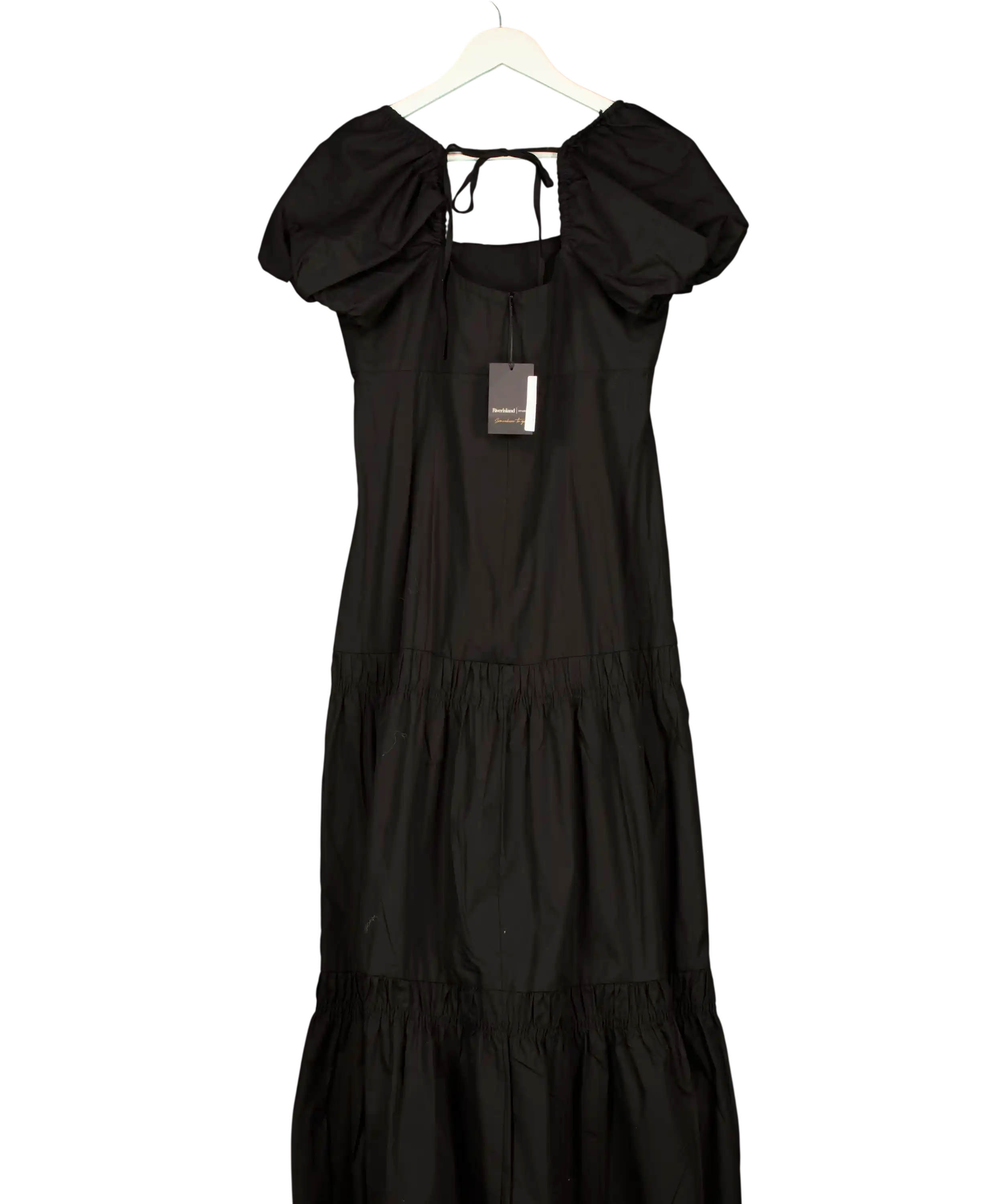 River Island Puff Sleeve Tea Midi Dress - Black UK 12