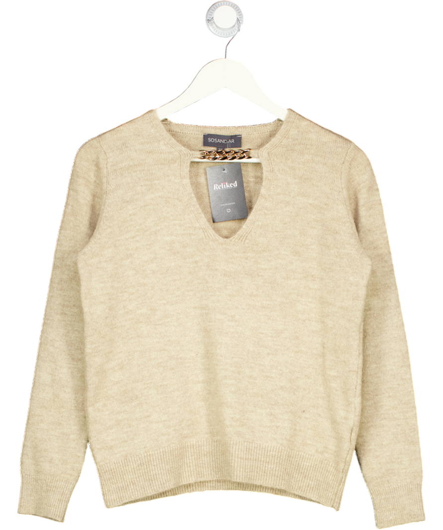 SOSANDAR Beige Chain Detail Knit Jumper UK XS