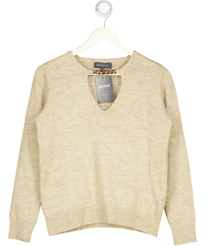 SOSANDAR Beige Chain Detail Knit Jumper UK XS