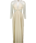 Mars the Label Cream Satin Cut Out Halter Thigh Slit Maxi Dress UK S