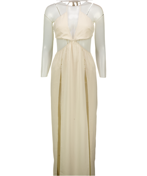Mars the Label Cream Satin Cut Out Halter Thigh Slit Maxi Dress UK S
