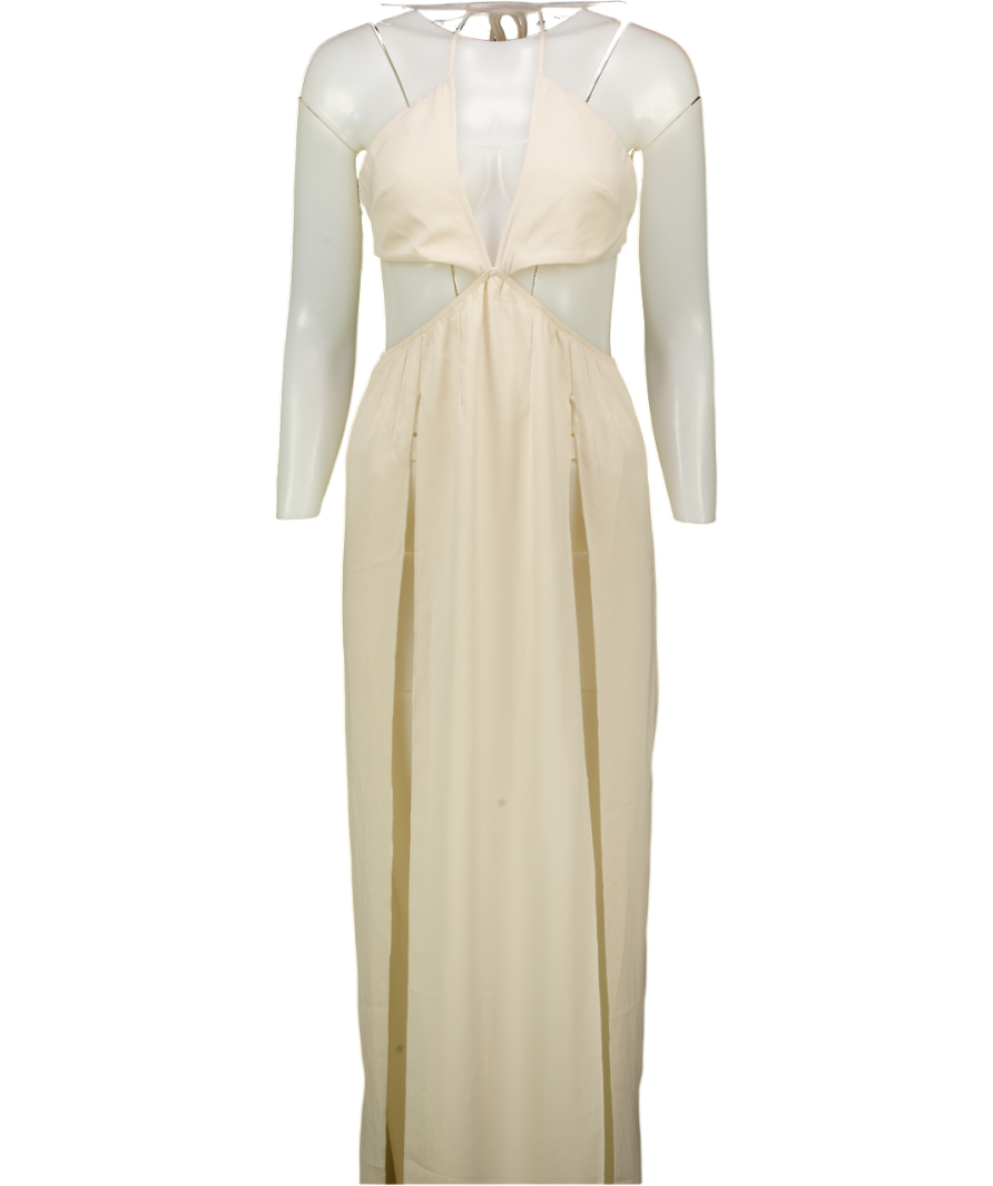Mars the Label Cream Satin Cut Out Halter Thigh Slit Maxi Dress UK S