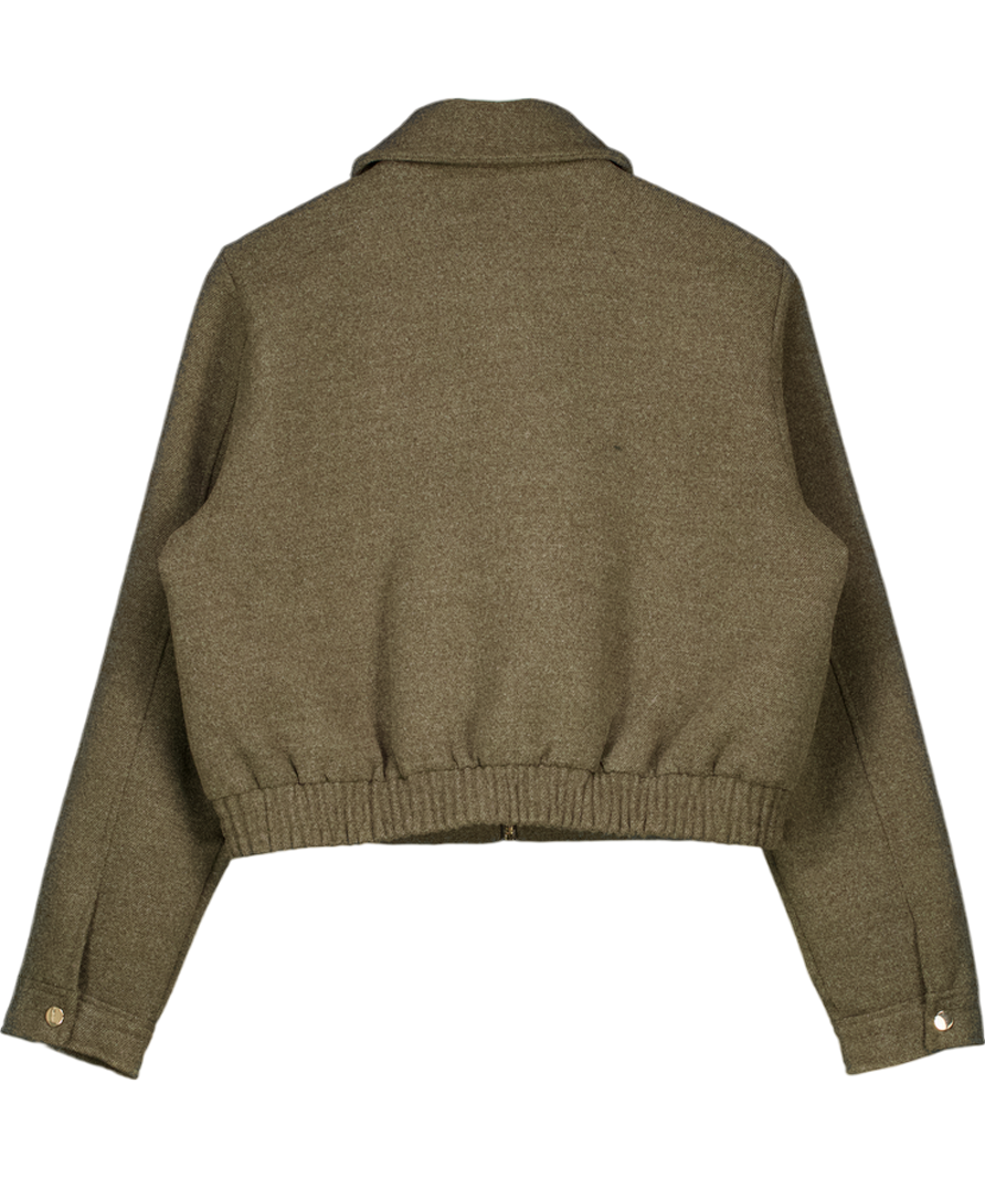 ZARA Brown Zip Front Wool Look Bomber Jacket UK M