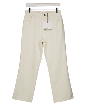 ALIGNE Ecru Cream Mid Rise Cropped Kick Flare Jeans W28