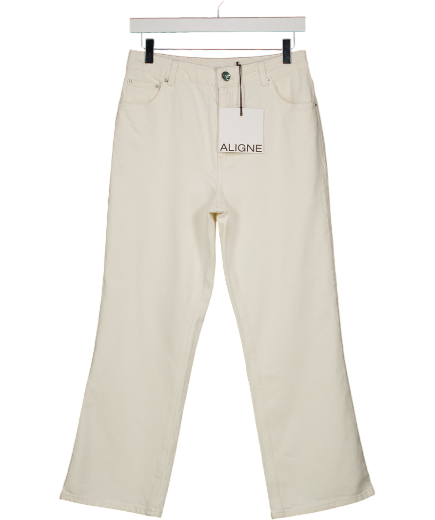 ALIGNE Ecru Cream Mid Rise Cropped Kick Flare Jeans W28