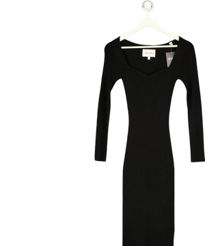 JACK WILLS Black Rib Knit Long Sleeve Sweetheart Midi Dress UK 8