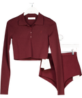 The Frankie Shop 2-piece Burgundy Red Giselle Cropped Knit Polo And Alissa Shorts UK M