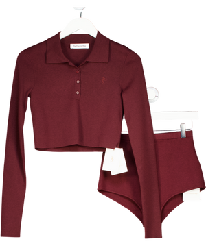 The Frankie Shop 2-piece Burgundy Red Giselle Cropped Knit Polo And Alissa Shorts UK M