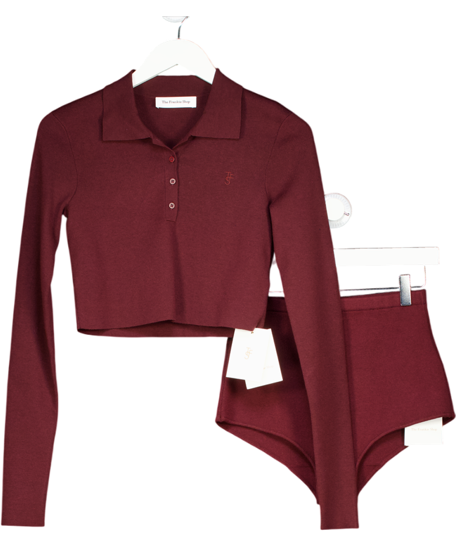 The Frankie Shop 2-piece Burgundy Red Giselle Cropped Knit Polo And Alissa Shorts UK M