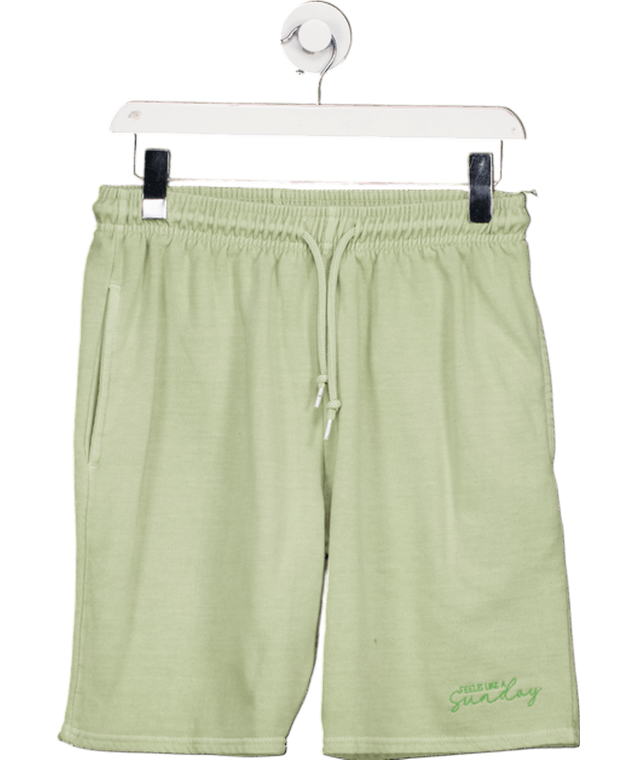 Feels Like a Sunday Sage Green Embroidered Logo Sweat Shorts UK S - Reliked