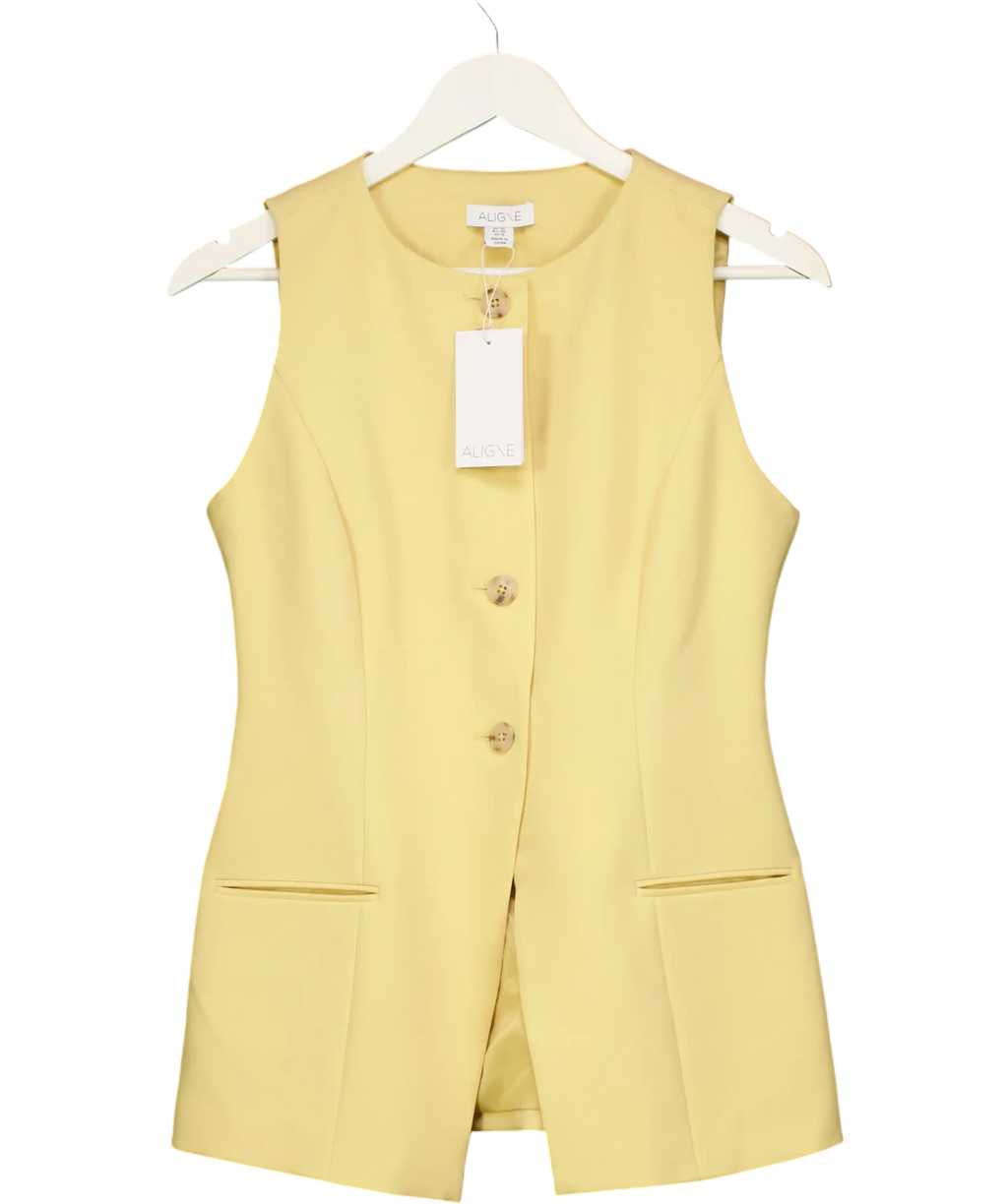 Aligne Butter Yellow Leo Buttondown Waistcoat Top UK 10