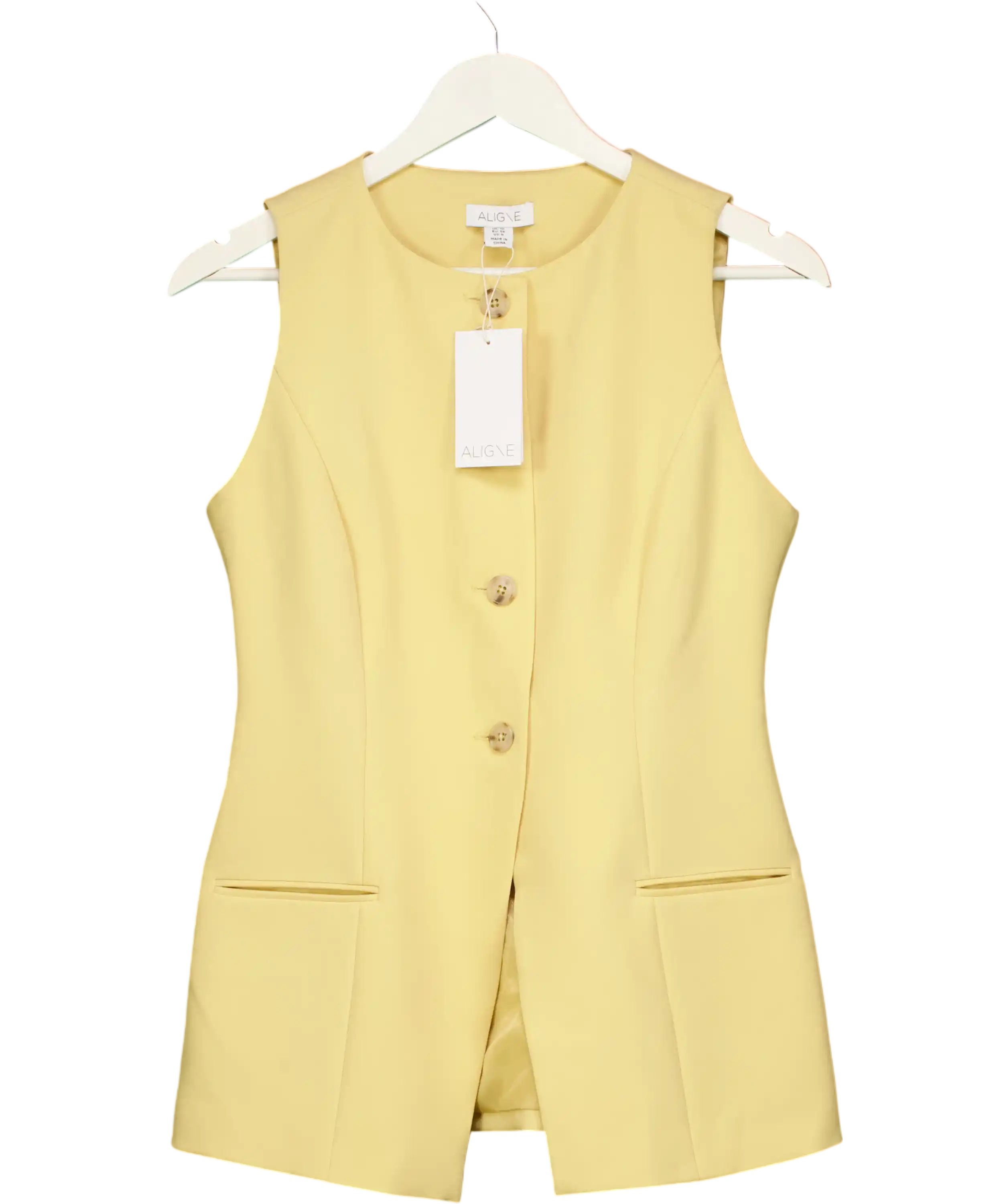 Aligne Butter Yellow Leo Buttondown Waistcoat Top UK 10
