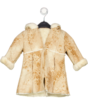 MAFRAT Yellow Giraffe Print Fur Lined Coat 12-18 Months