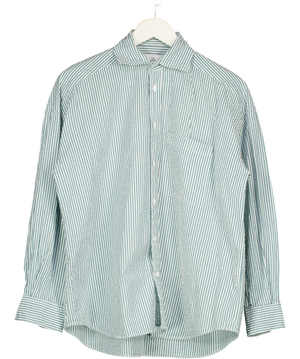 WNU WITH NOTHING UNDERNEATH Green Seersucker  Striped Boyfriend Shirt UK M