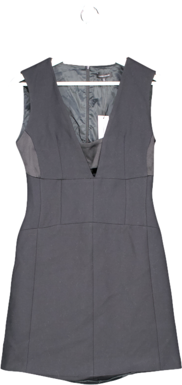 Karen Millen Black Compact Stretch Satin Panel Mini Dress UK 6