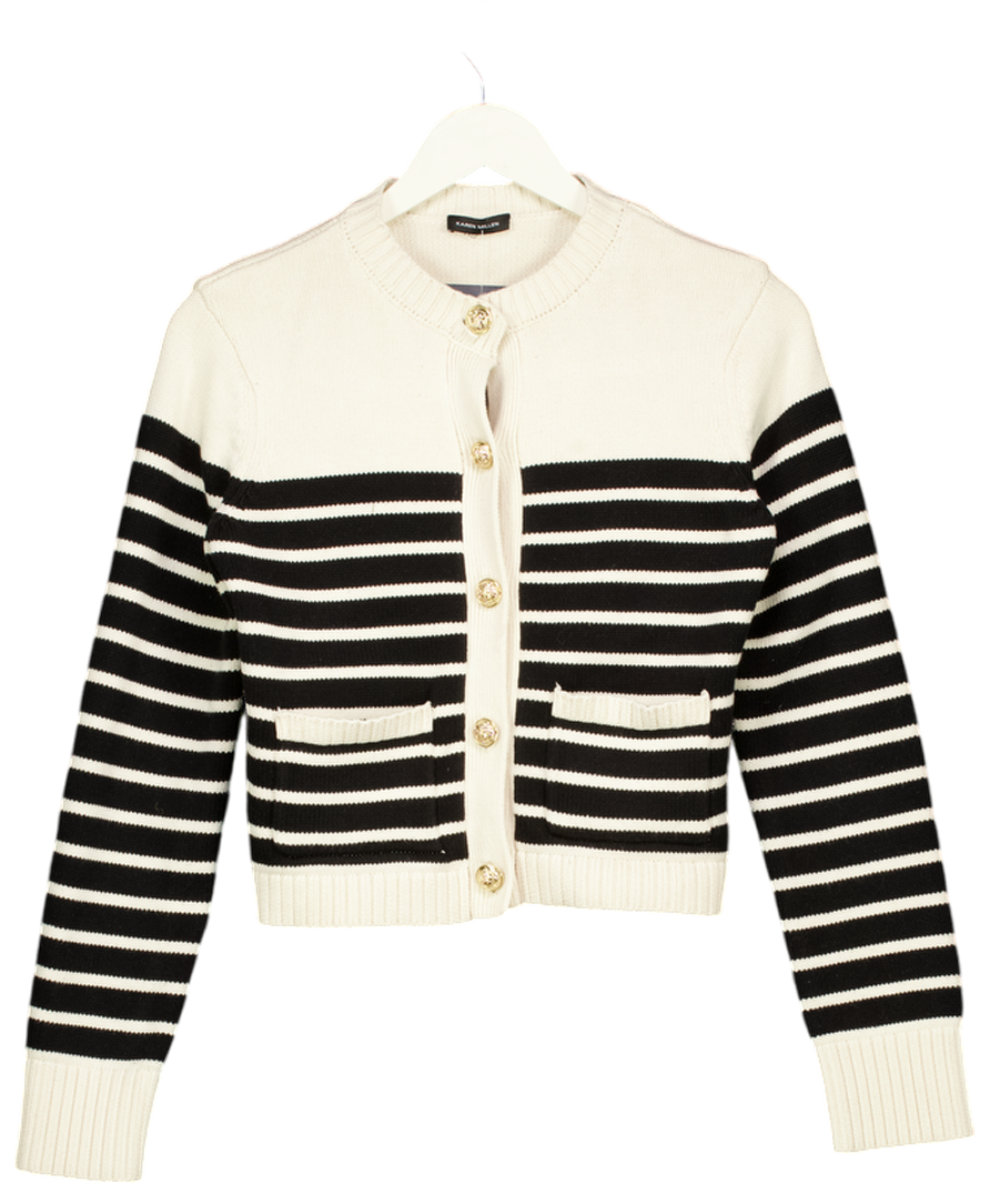 Karen Millen Cream Cotton Knit Nautical Boxy Stripe Jacket UK S