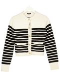 Karen Millen Cream Cotton Knit Nautical Boxy Stripe Jacket UK S