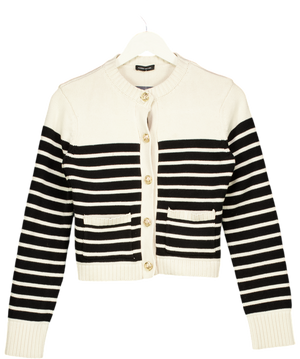 Karen Millen Cream Cotton Knit Nautical Boxy Stripe Jacket UK S