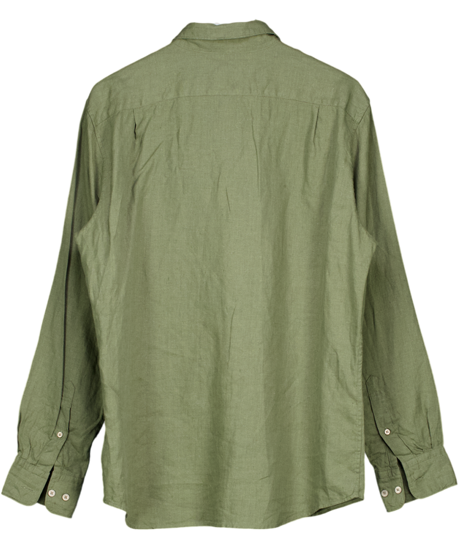 Uniqlo Green 100% Premium Linen Long Sleeve Shirt UK L