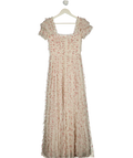 needle thread Cream Floral Print Tull Ankle Gown Dress UK 6
