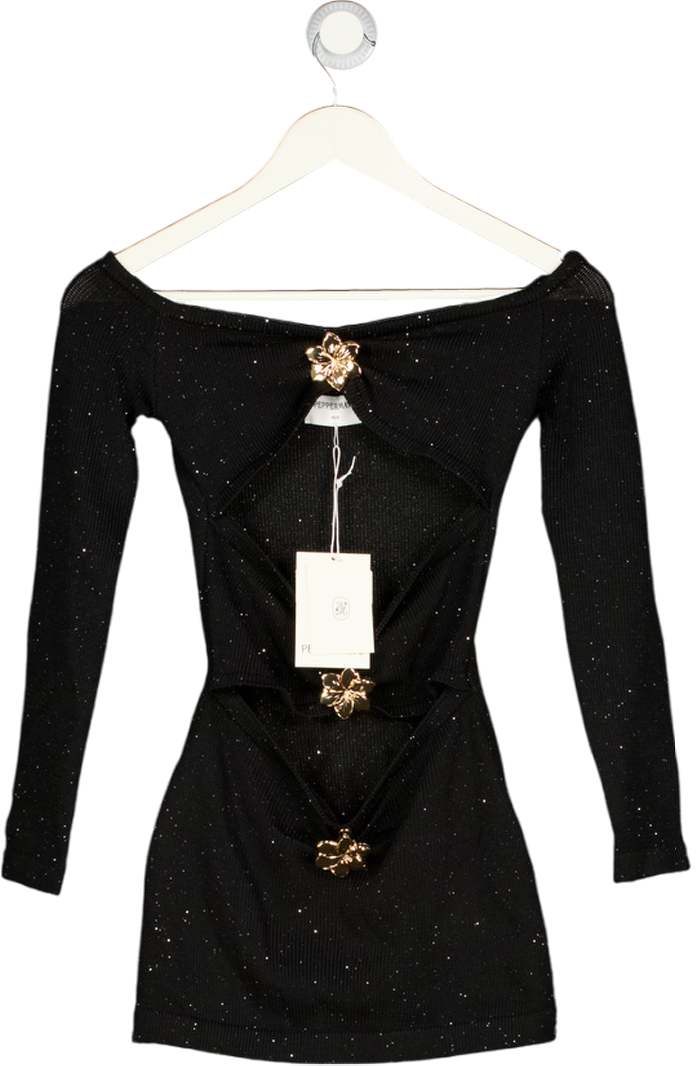 PEPPERMAYO Gabriela Off Shoulder Mini Dress - Black UK XS/S