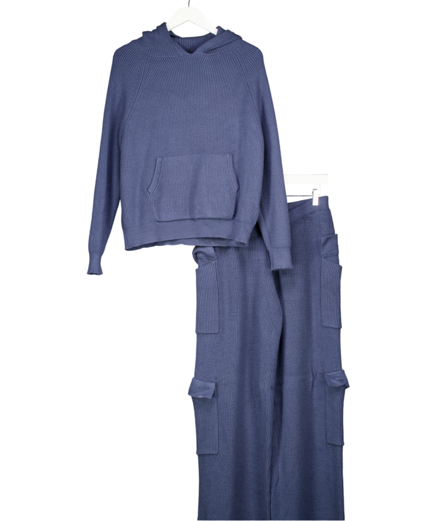 Edikted Blue Wynter Oversized Knit Hoodie And Joggers UK S