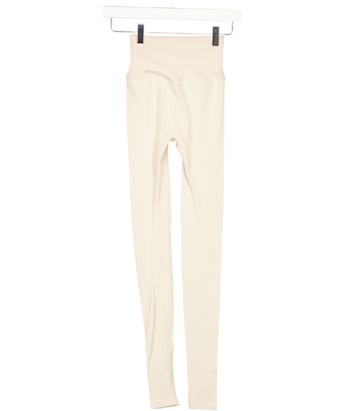 AIM'N Beige Café Au Lait Ribbed Wool Leggings UK XS