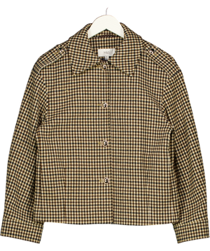 M&S Brown Checked Collared Short Jacket UK 10