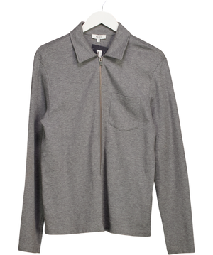 REISS Grey James Jersey Zip Through Shirt UK S