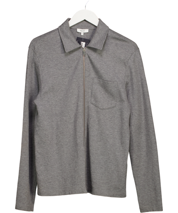 REISS Grey James Jersey Zip Through Shirt UK S