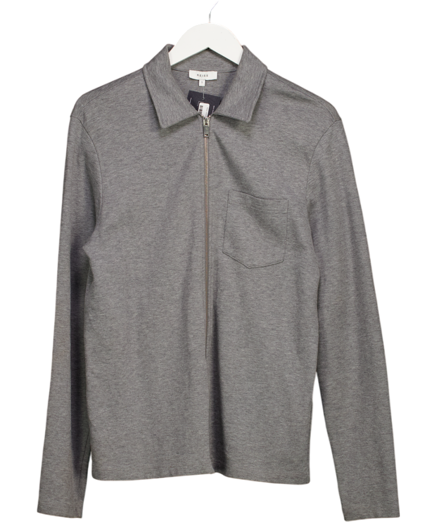 REISS Grey James Jersey Zip Through Shirt UK S