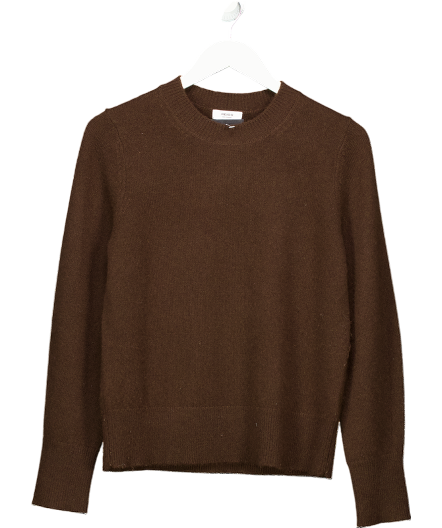 REISS Mimi 100% Cashmere Crew-neck Jumper In Chocolate Brown UK S