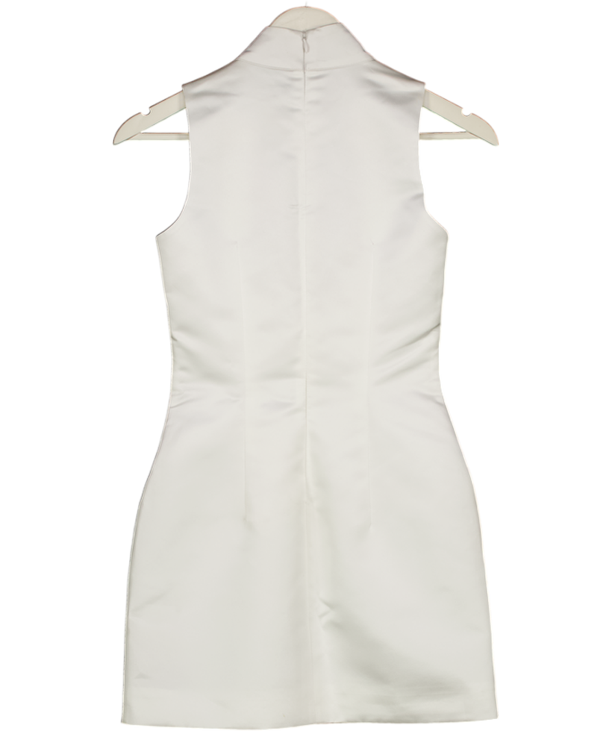 MISCREANTS White Heavy Satin Lined High Neck Key Hole Mini Dress UK XS