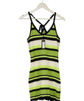 WAREHOUSE Black / Green Crochet Stripe Halter Mini Dress UK 6