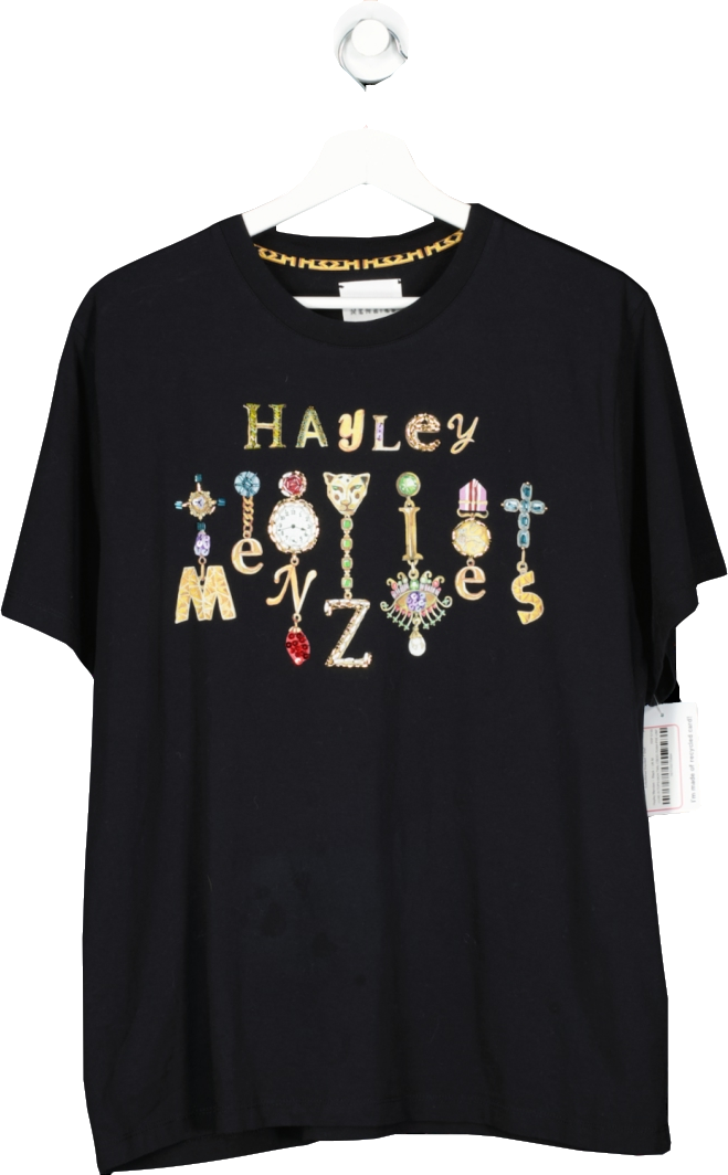 Hayley Menzies Black Embellished Branded T Shirt UK M