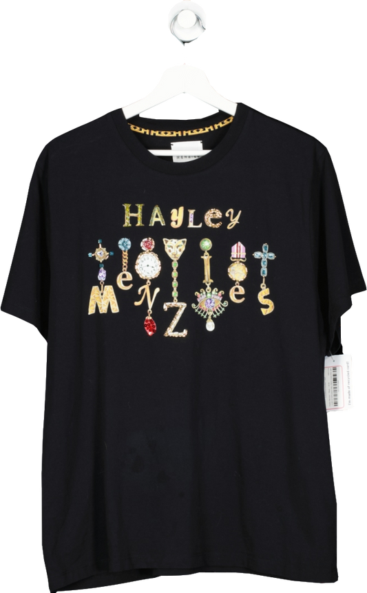 Hayley Menzies Black Embellished Branded T Shirt UK M