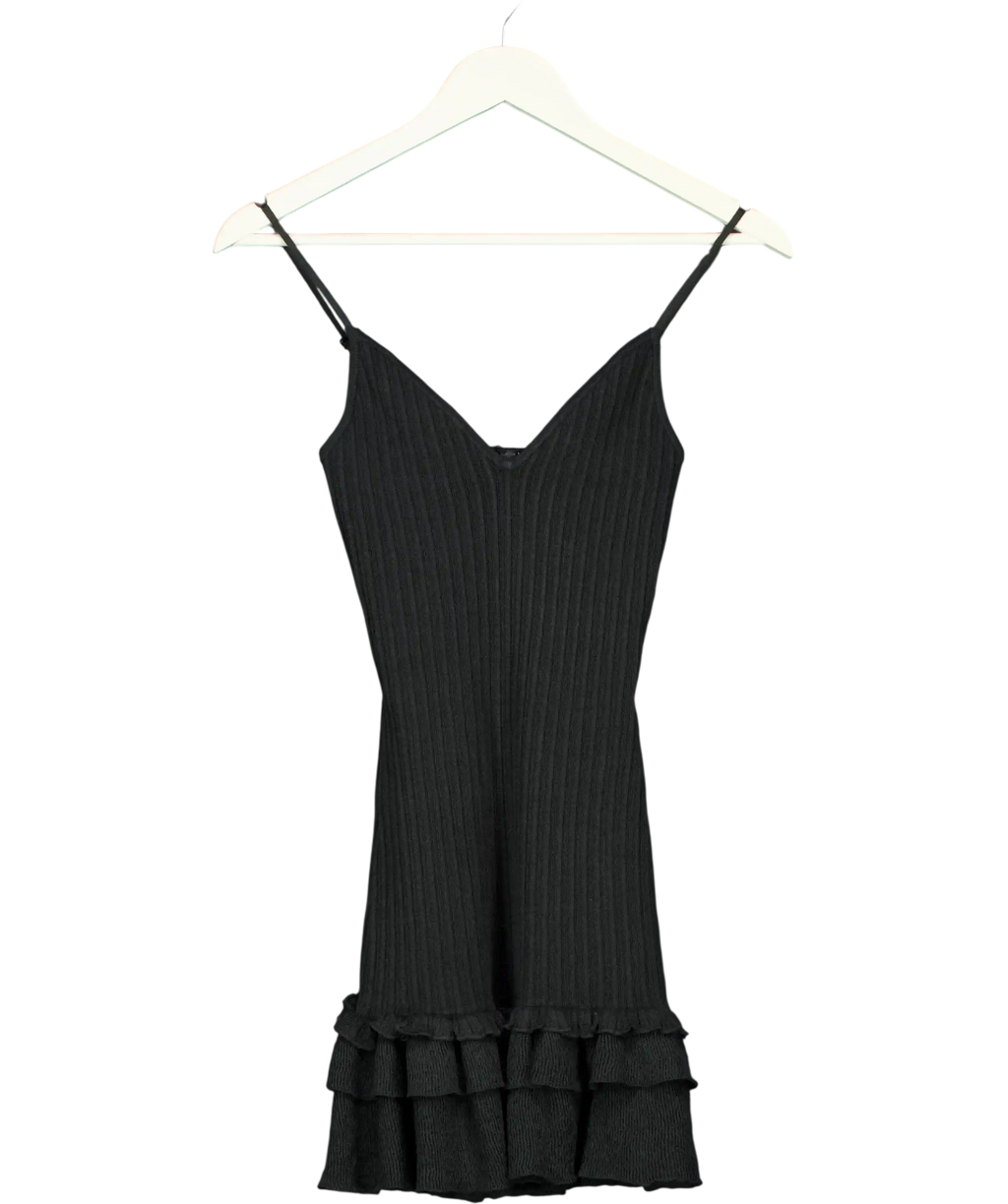 SKIMS Black Sheer Knit Ruffle Mini Dress Onyx UK XS