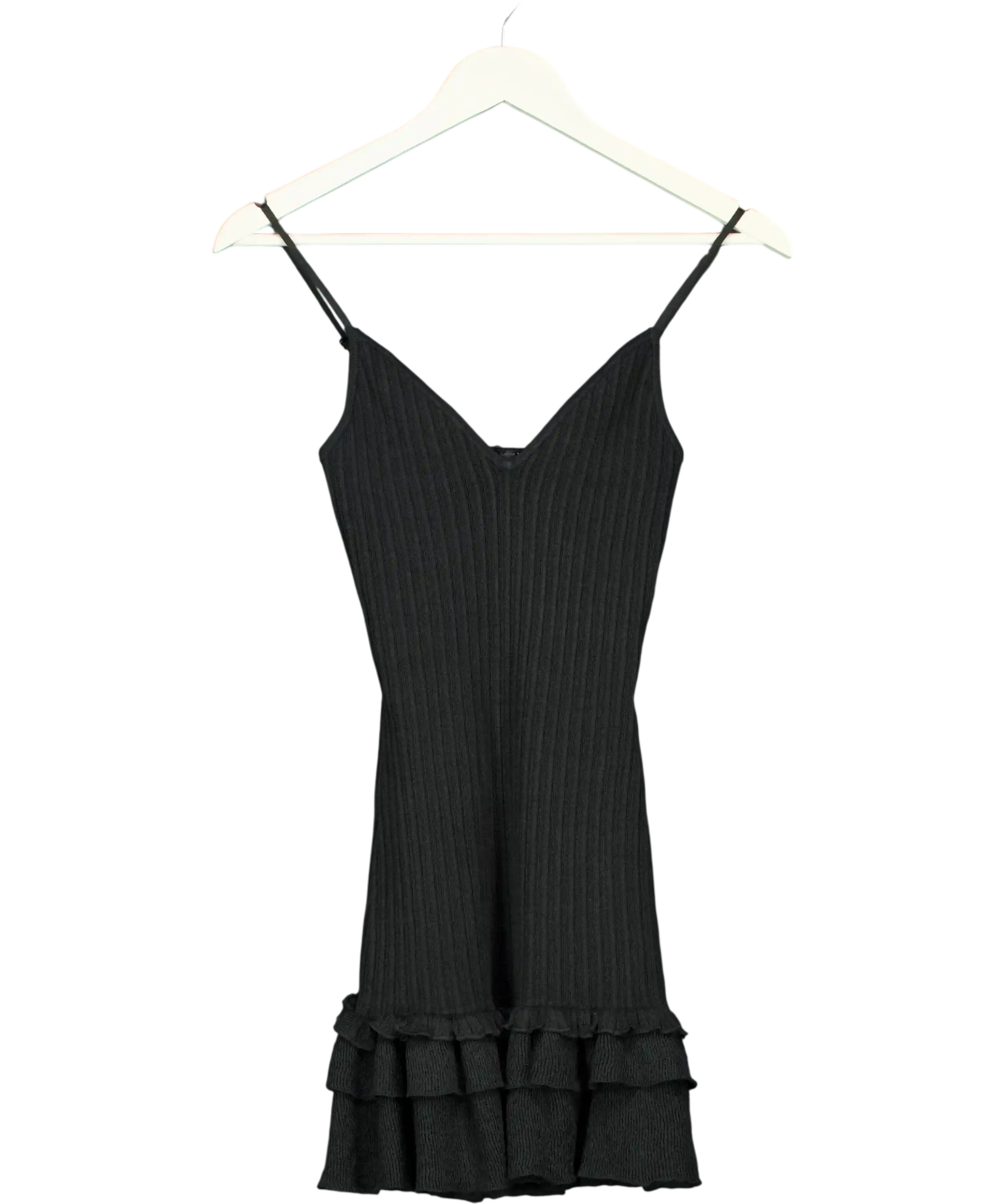 SKIMS Black Sheer Knit Ruffle Mini Dress Onyx UK XS