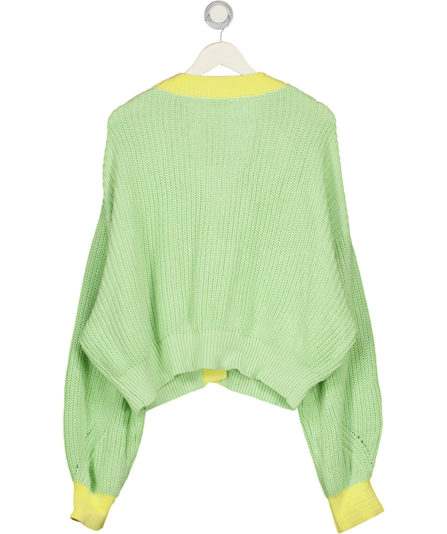 OMNES 100% Cotton KnIt Hopper Cardigan In Green & Yellow UK L