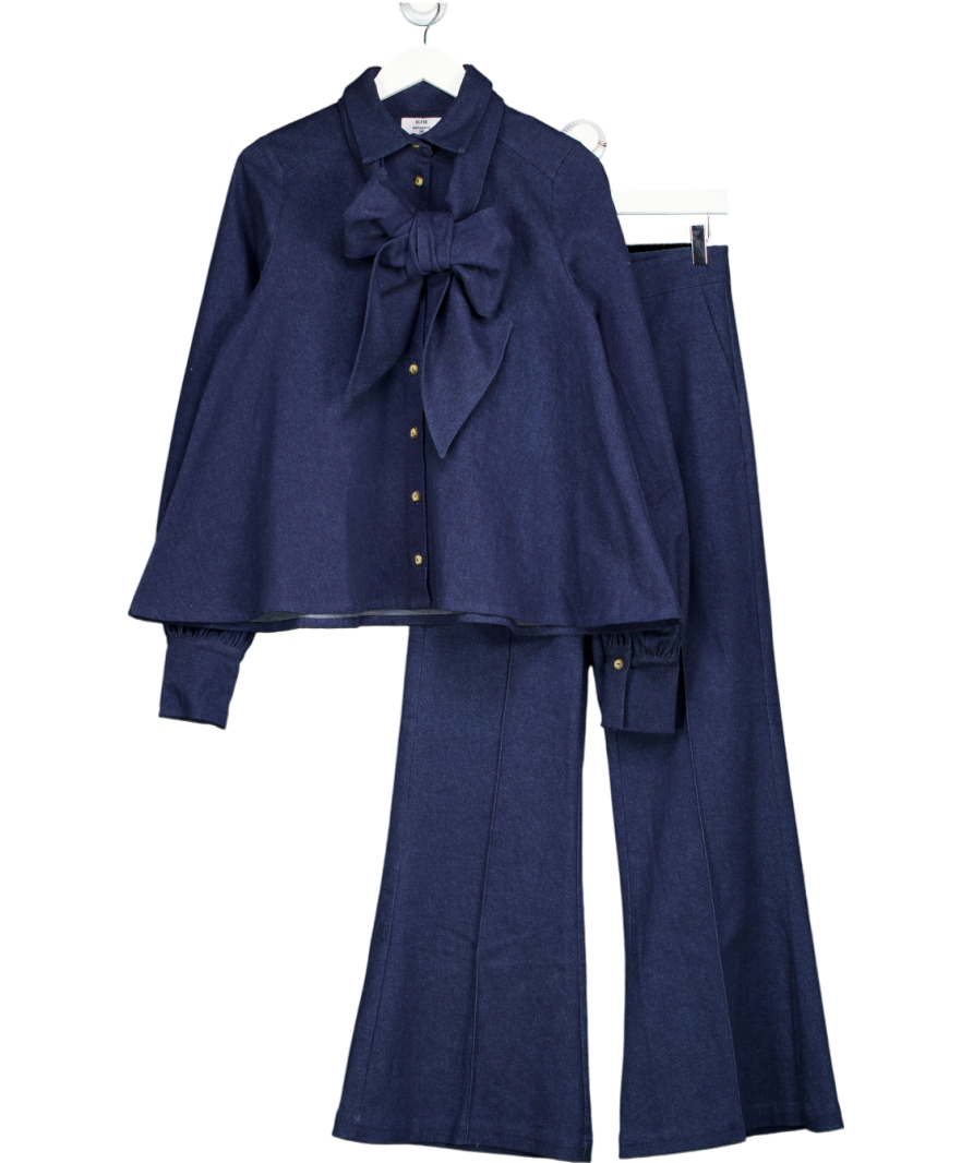 ELFIE Blue 2-piece Denim Shirt And Wide Leg Trouser Set UK XS