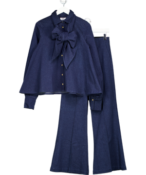 ELFIE Blue 2-piece Denim Shirt And Wide Leg Trouser Set UK XS