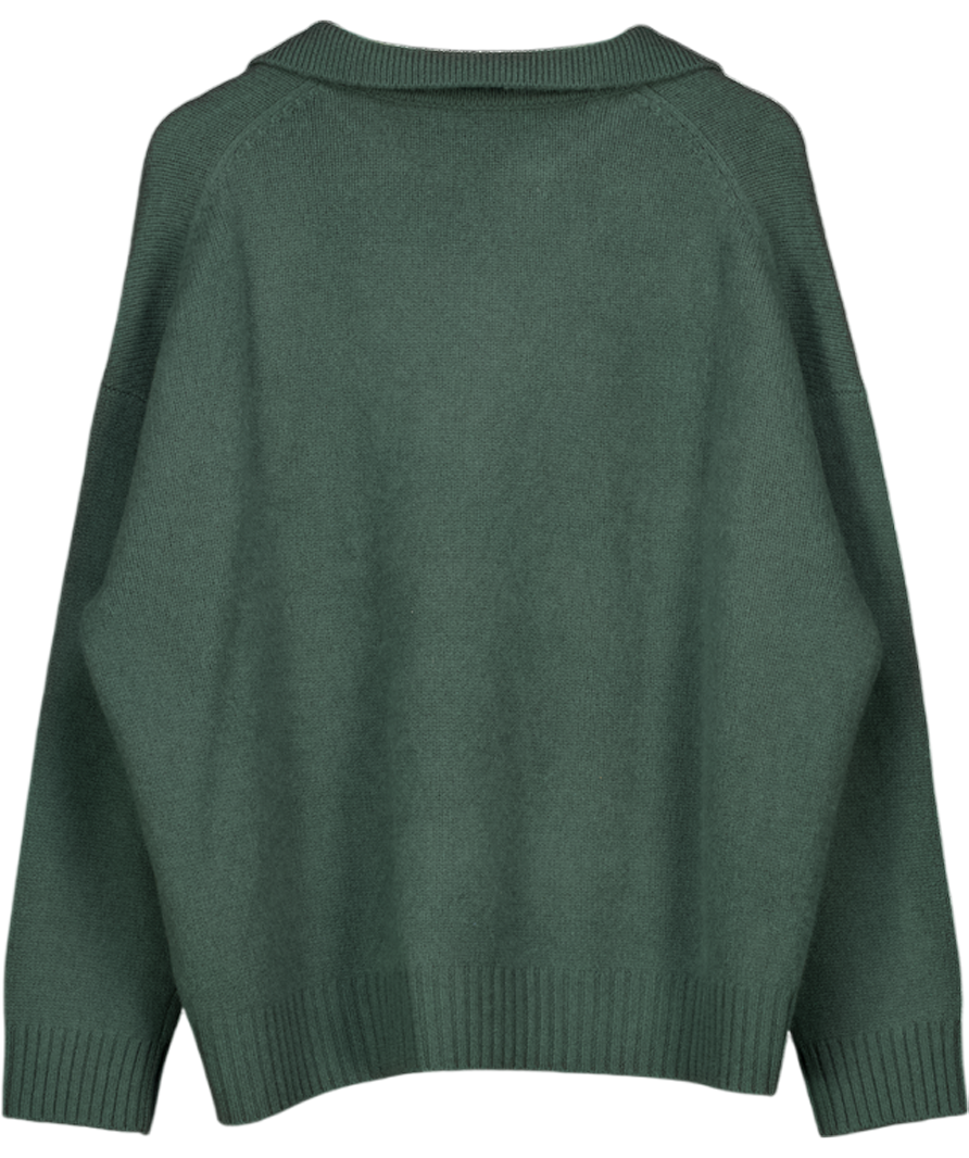 LUCY NAGLE Green 100% Cashmere Oversize Collared Polo Sweater UK XS/S