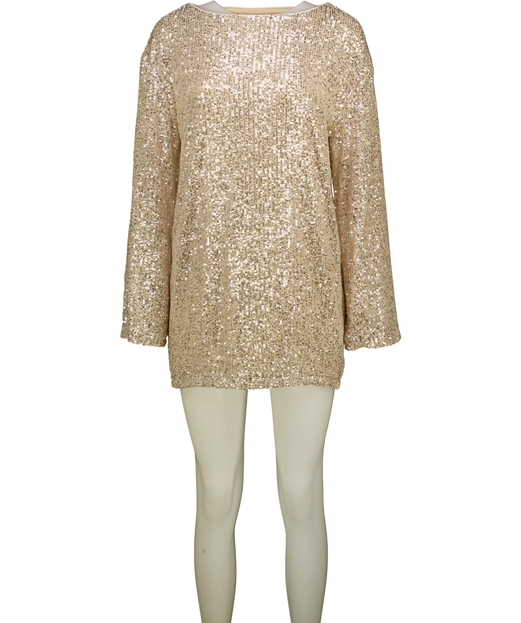 LOVERS & FRIENDS Nude And Silver Sequin Long Sleeve Mini Dress UK XS