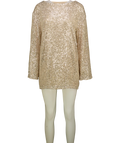 LOVERS & FRIENDS Nude And Silver Sequin Long Sleeve Mini Dress UK XS