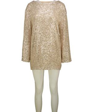 LOVERS & FRIENDS Nude And Silver Sequin Long Sleeve Mini Dress UK XS