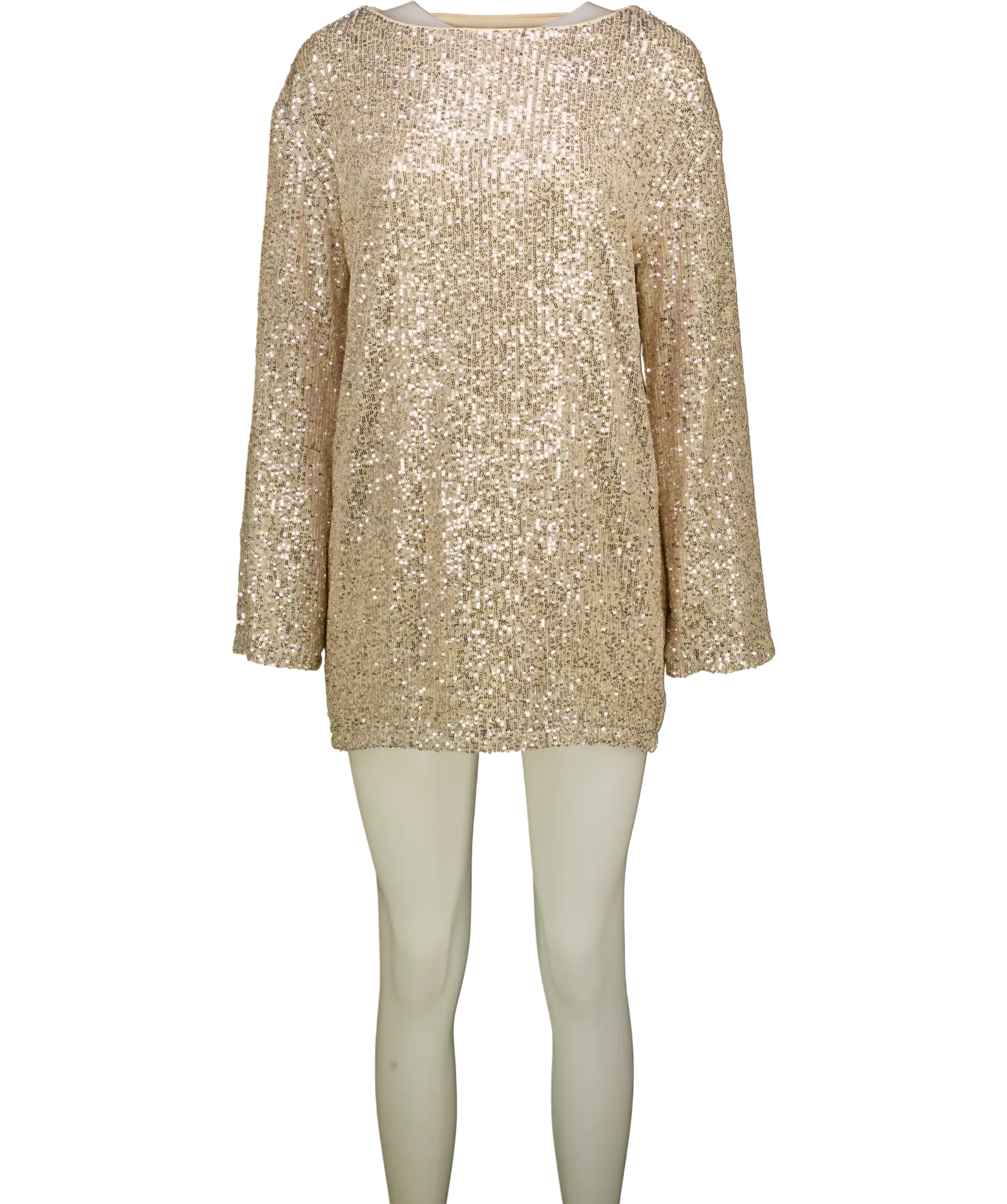 LOVERS & FRIENDS Nude And Silver Sequin Long Sleeve Mini Dress UK XS