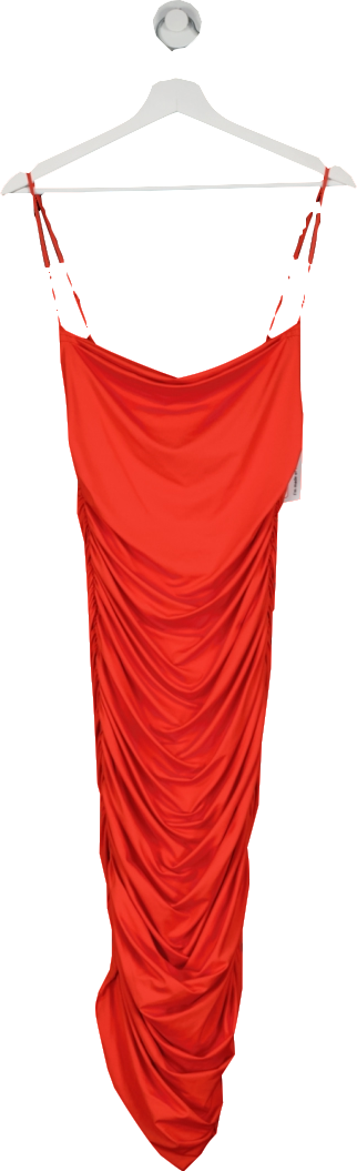 Oh Polly Best Behaviour Ruched Bodycon Midi Dress In Red UK 10