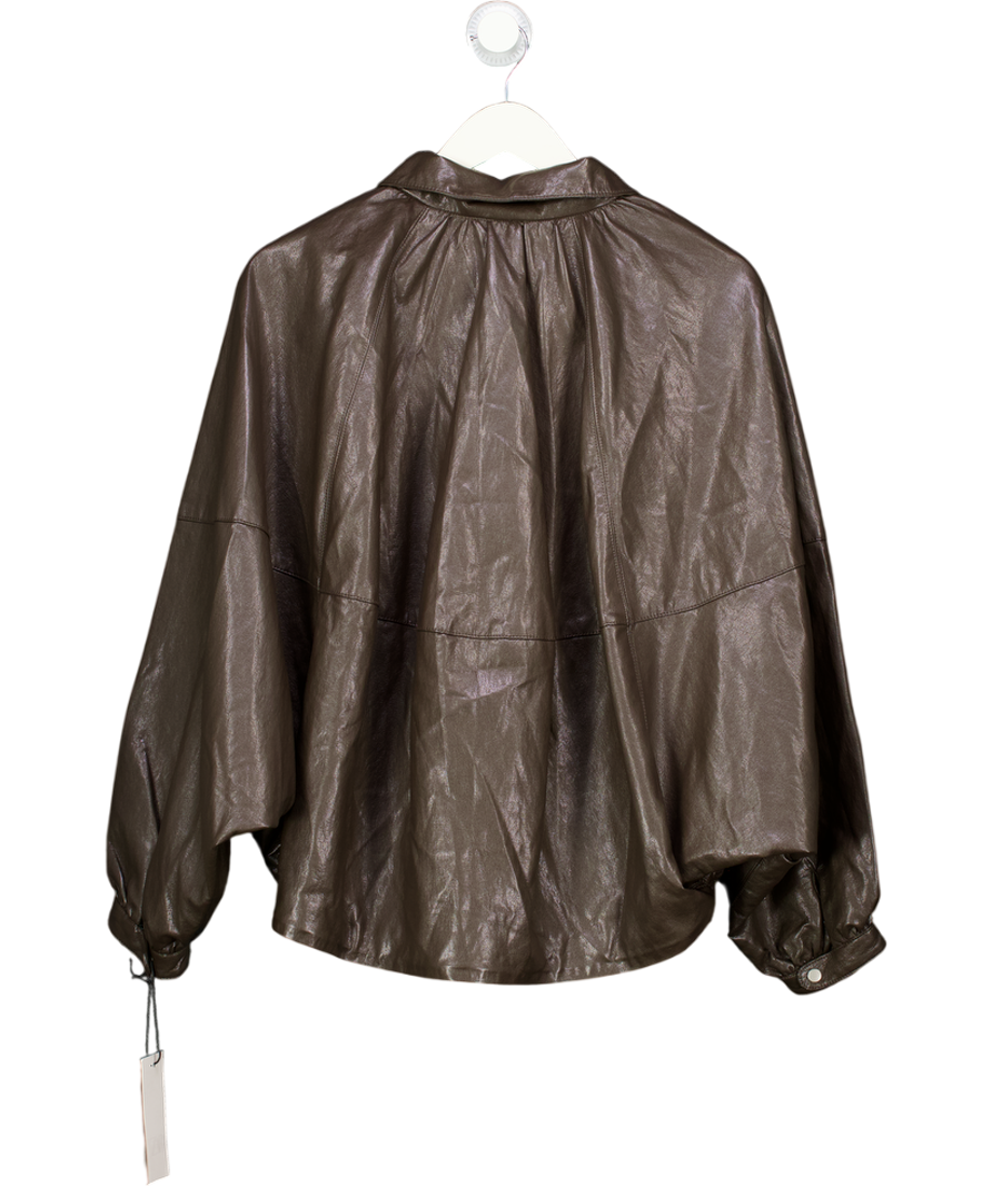 ZARA Brown Zw Collection Faux Leather Bomber Jacket UK S